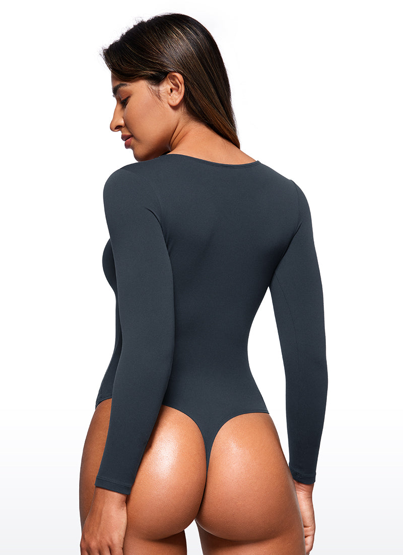 CRZ YOGA Pambabaeng Yoga Tight Fit Crew Neck Long Sleeves Bodysuits True Navy