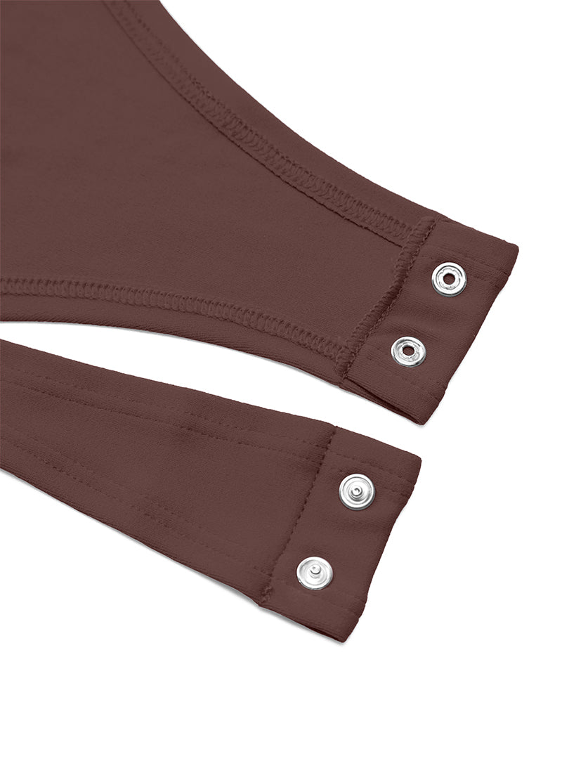 CRZ YOGA Pambabaeng Yoga Tight Fit Crew Neck Long Sleeves Bodysuits na Kulay Taupe