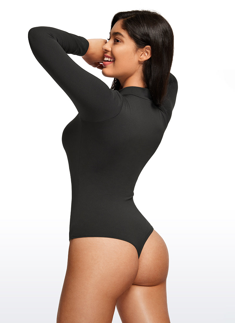 CRZ YOGA Pambabaeng Yoga Tight Fit Mock Turtleneck Long Sleeves Bodysuits Itim
