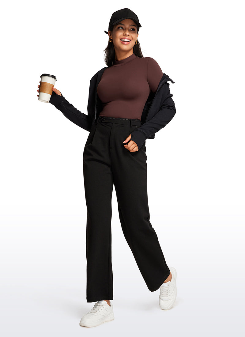 CRZ YOGA Pambabaeng Yoga Tight Fit Mock Turtleneck Long Sleeves Bodysuits na Taupe
