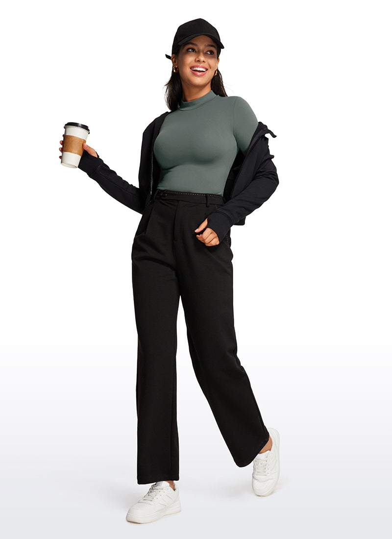 CRZ YOGA Pambabaeng Yoga Tight Fit Mock Turtleneck Long Sleeves Bodysuits na Kulay Abo Sage