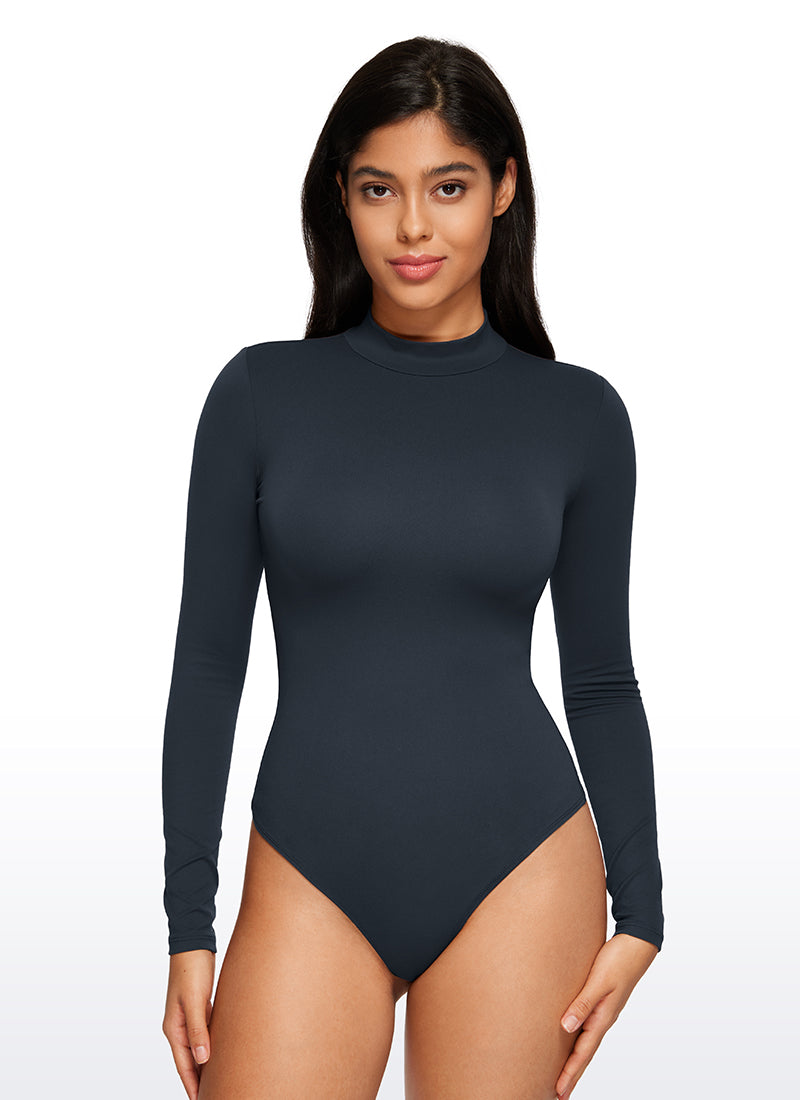 CRZ YOGA Pambabaeng Yoga Tight Fit Mock Turtleneck Long Sleeves Bodysuits na True Navy