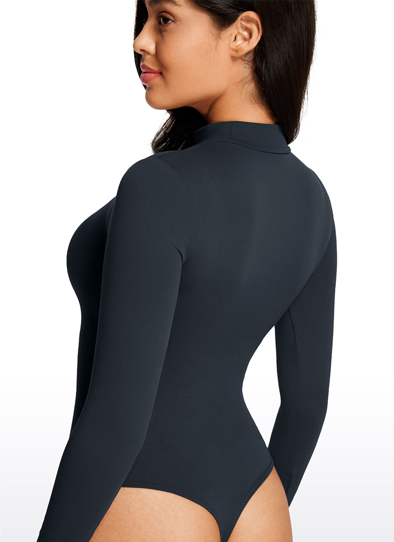 CRZ YOGA Pambabaeng Yoga Tight Fit Mock Turtleneck Long Sleeves Bodysuits na True Navy