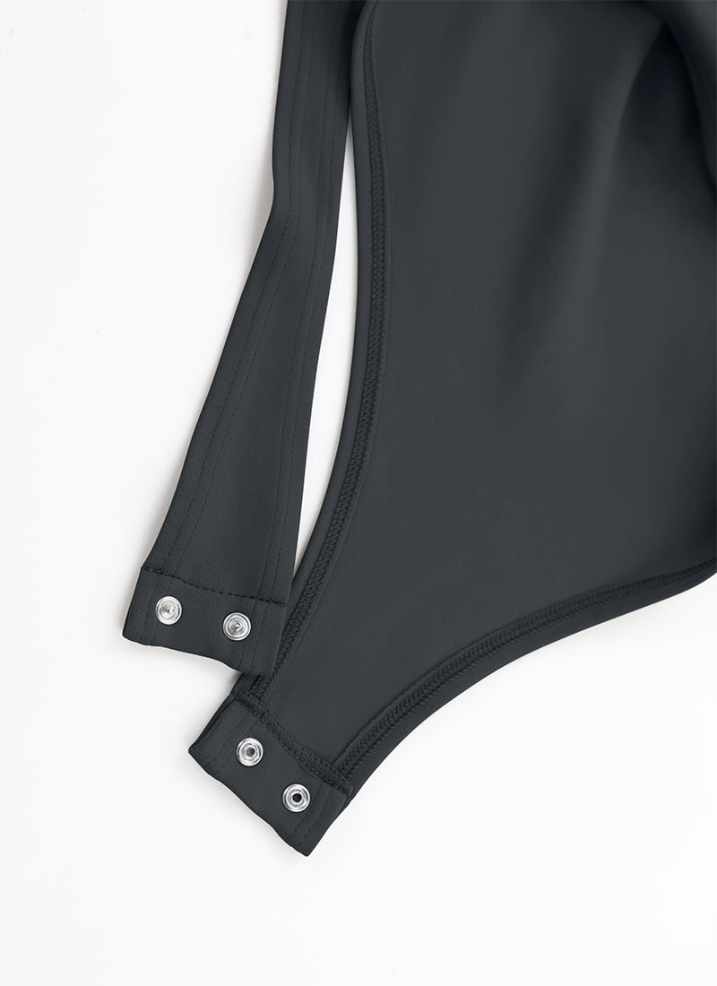 CRZ YOGA Pambabaeng Yoga Tight Fit Mock Turtleneck Long Sleeves Bodysuits Melanite