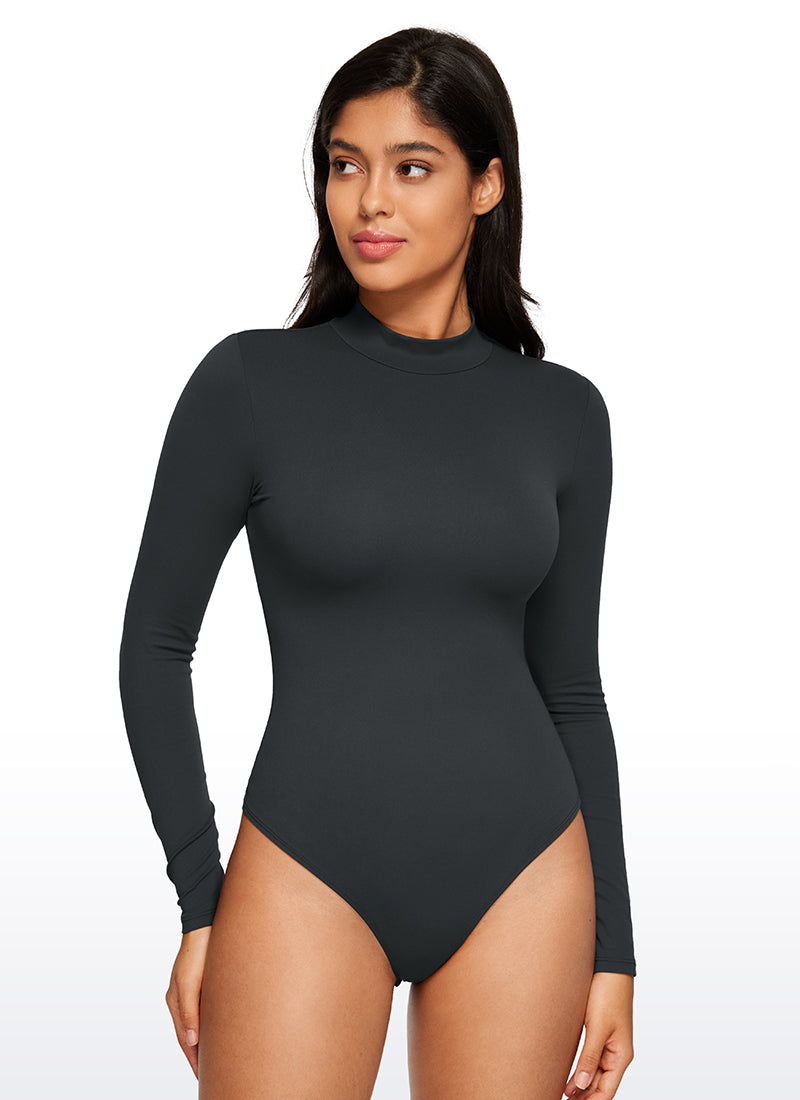 CRZ YOGA Pambabaeng Yoga Tight Fit Mock Turtleneck Long Sleeves Bodysuits Melanite