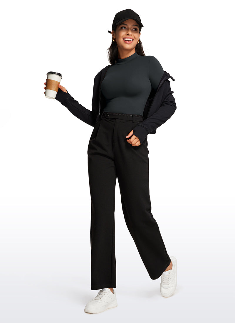 CRZ YOGA Pambabaeng Yoga Tight Fit Mock Turtleneck Long Sleeves Bodysuits Melanite