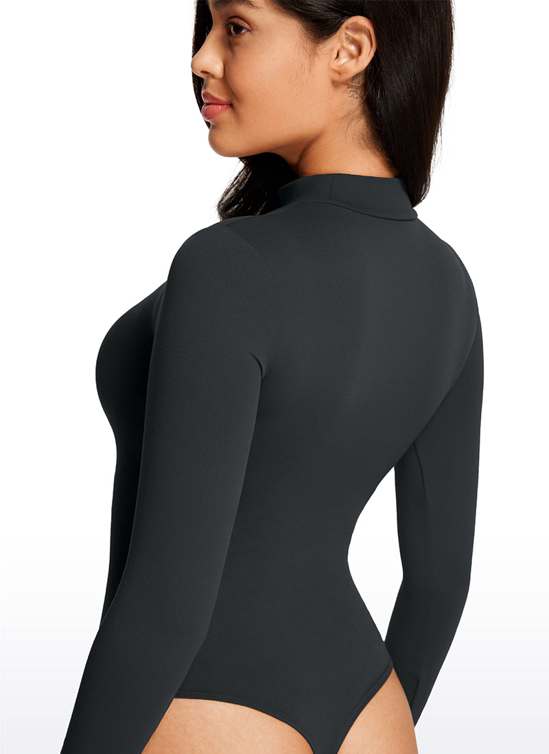 CRZ YOGA Pambabaeng Yoga Tight Fit Mock Turtleneck Long Sleeves Bodysuits Melanite