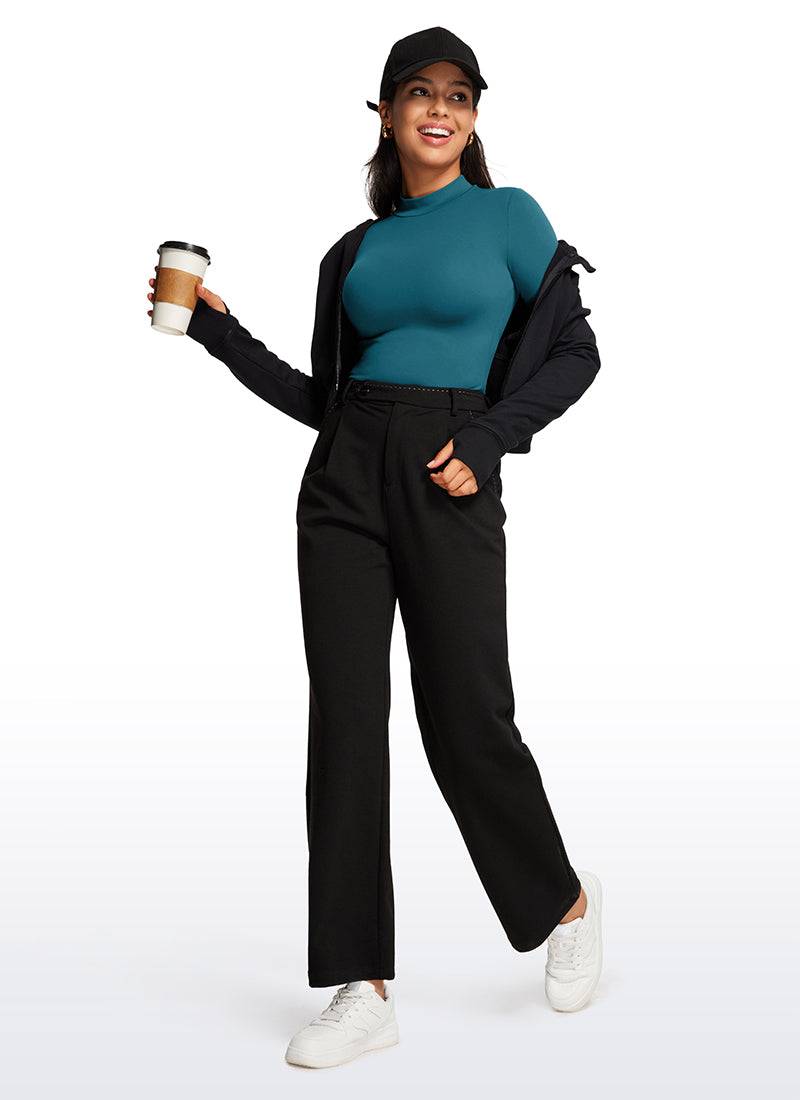 CRZ YOGA Pambabaeng Yoga Tight Fit Mock Turtleneck Long Sleeves Bodysuits Borealis Green