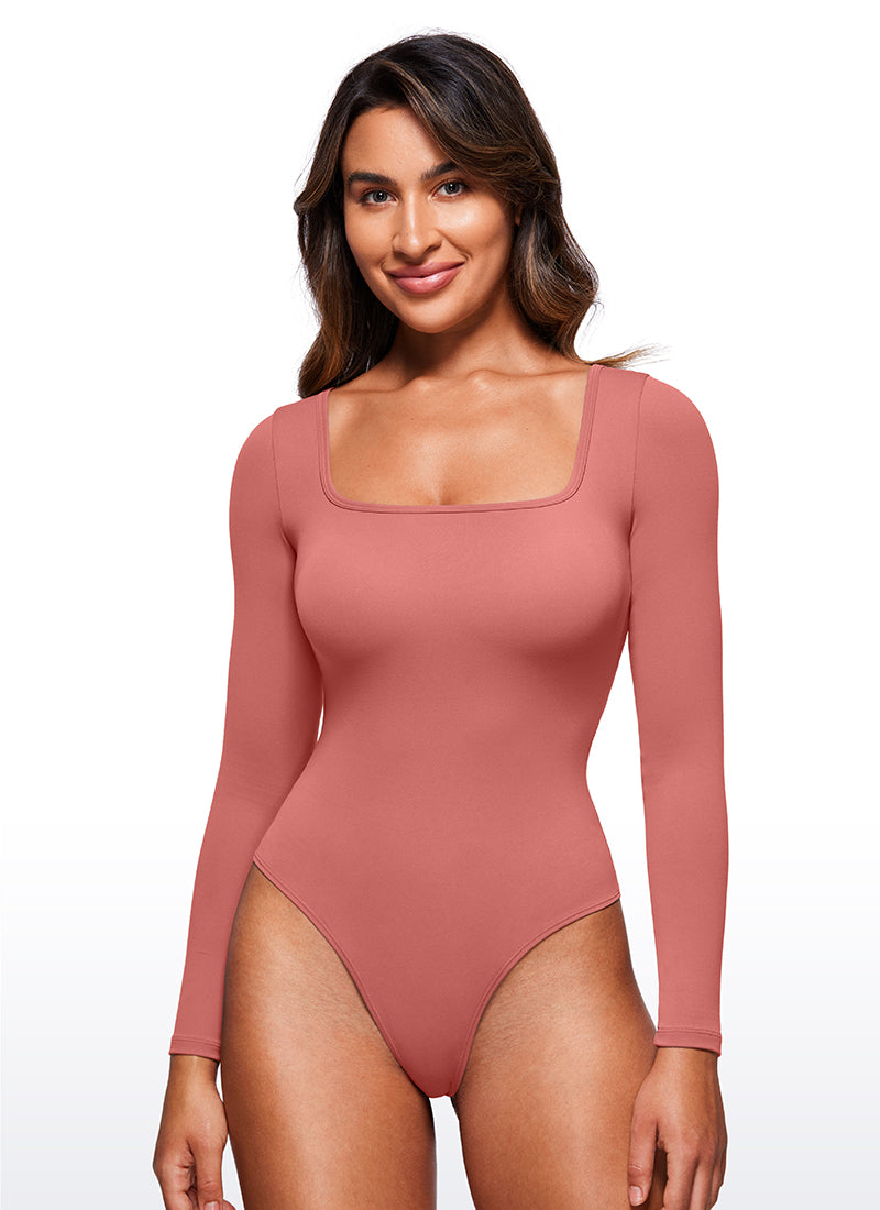 CRZ YOGA Pambabaeng Yoga Tight Fit Square Neck Long Sleeves Bodysuits Briar Rose