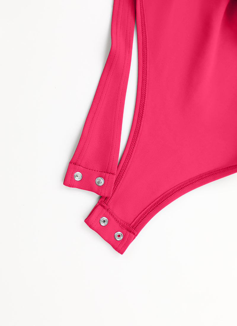 CRZ YOGA Pambabaeng Yoga Tight Fit Square Neck Long Sleeves Bodysuits Viva Magenta