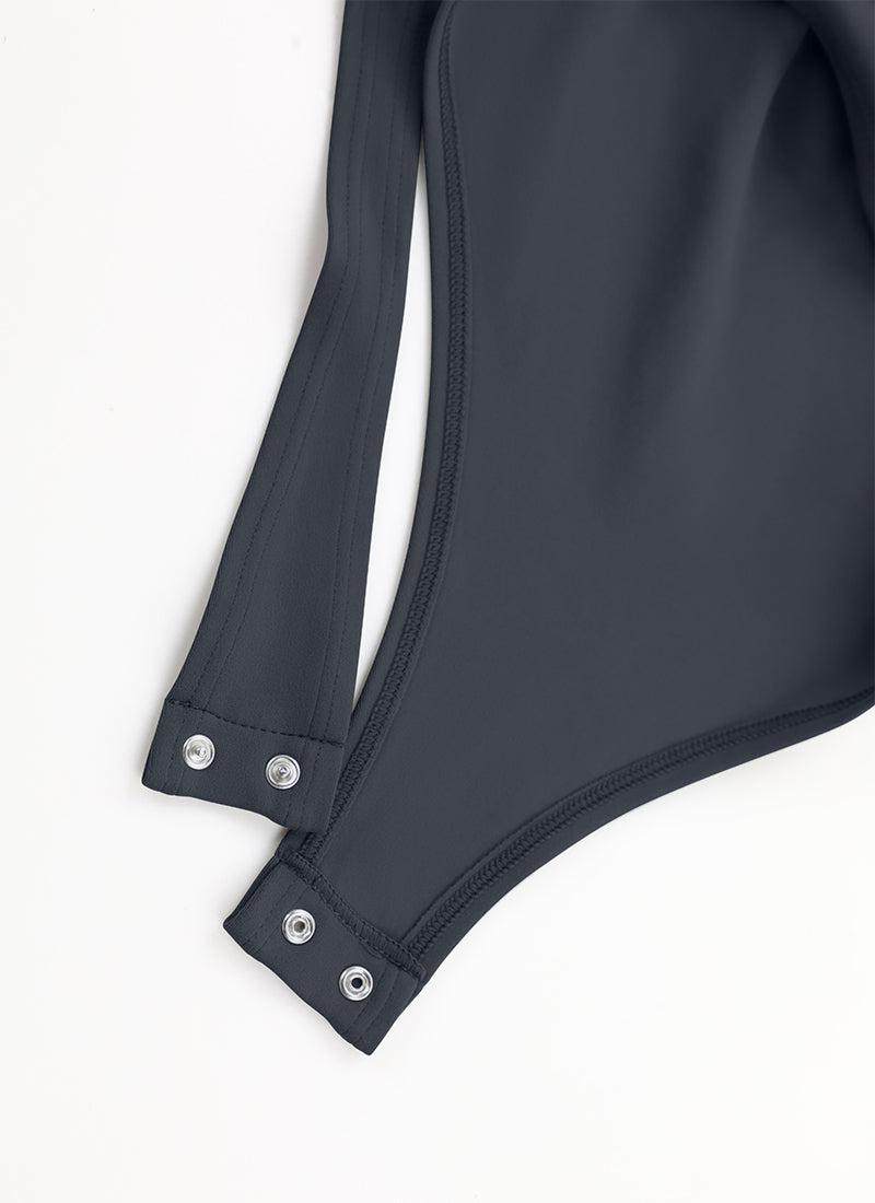 CRZ YOGA Pambabaeng Yoga Tight Fit Square Neck Long Sleeves Bodysuits True Navy