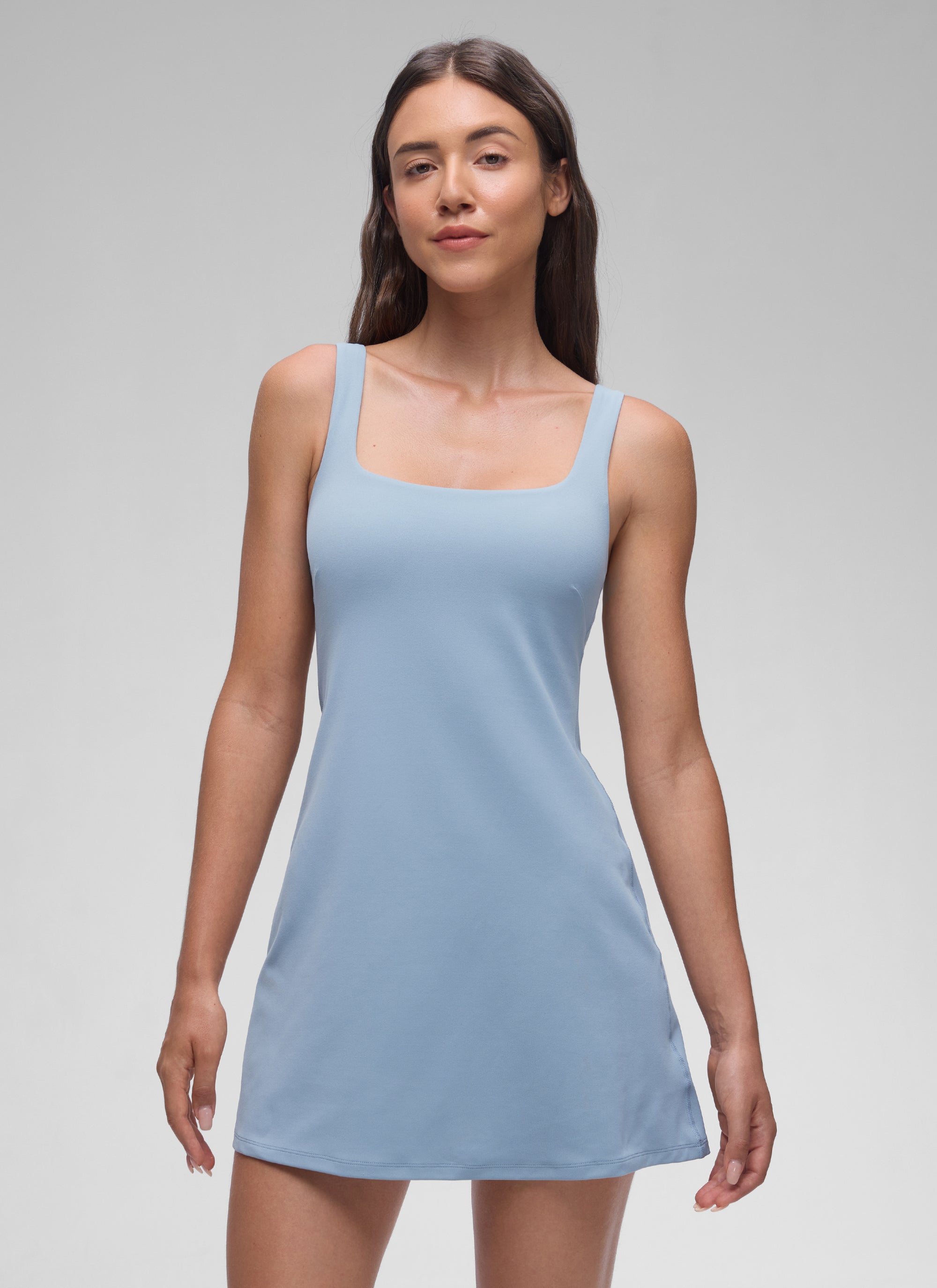CRZ YOGA Babae Butterluxe Square Neck Shelf Bra Tennis Dresses A line Cambric Blue