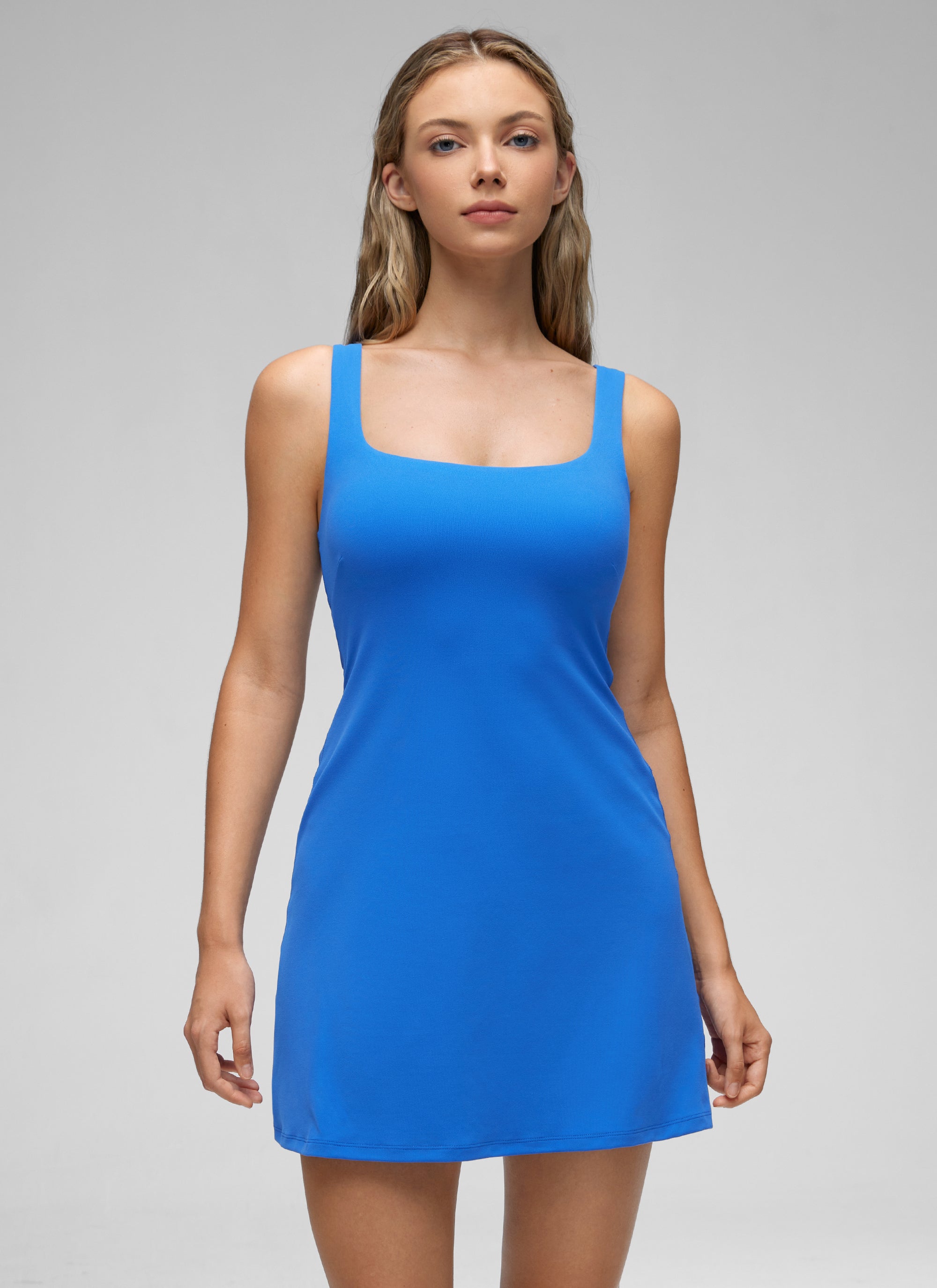 CRZ YOGA Babae Butterluxe Square Neck Shelf Bra Tennis Dresses A line Sparkle Blue