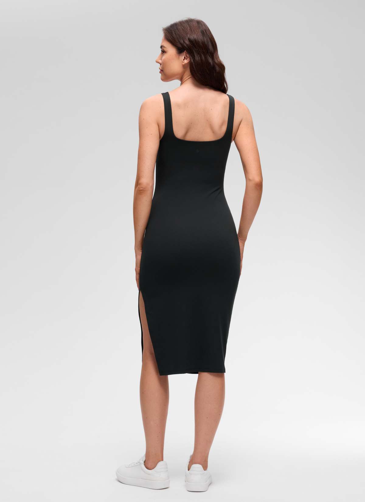 CRZ YOGA Pambabae Butterluxe Kaswal na Square Neck Side Split Midi Dress na Itim