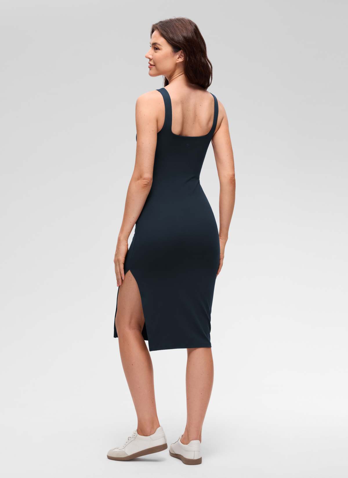 CRZ YOGA Pambabae Butterluxe Kaswal na Square Neck Side Split Midi Dress na True Navy