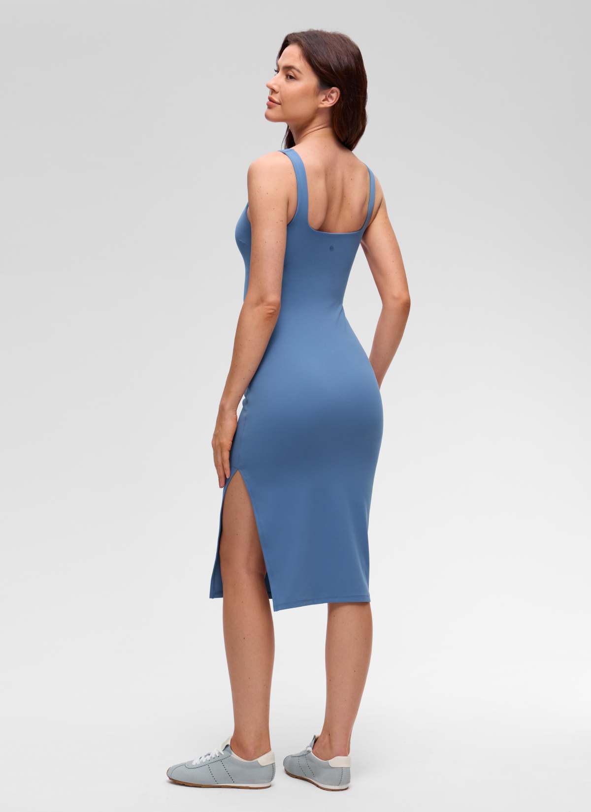 CRZ YOGA Pambabae Butterluxe Kaswal na Square Neck Side Split Midi Dress na Oasis Blue