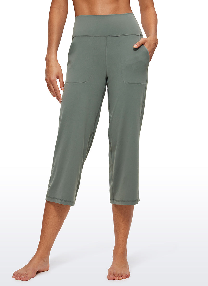 CRZ YOGA Pambabae Butterluxe Pantalon na Mataas at Malapad ang Paa na may Bulsa na 23'' Kulay Abo na Sage