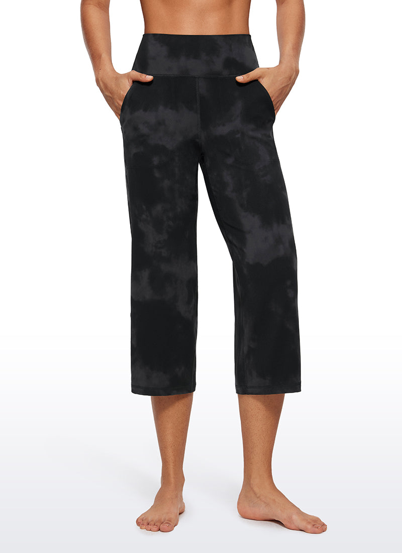 CRZ YOGA Pambabae Butterluxe Pantalon na Mataas at Malapad ang Paa na may Bulsa na 23'' Itim na Tie Dye na Bulaklak