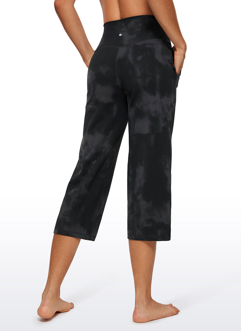 CRZ YOGA Pambabae Butterluxe Pantalon na Mataas at Malapad ang Paa na may Bulsa na 23'' Itim na Tie Dye na Bulaklak