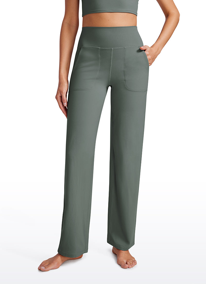 CRZ YOGA Pambabae Butterluxe Pantalon na Mataas at Malapad ang Paa na may Bulsa 31'' Kulay Abo na Sage