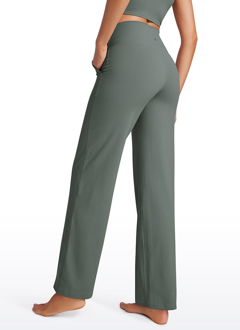 CRZ YOGA Pambabae Butterluxe Pantalon na Mataas at Malapad ang Paa na may Bulsa 31'' Kulay Abo na Sage