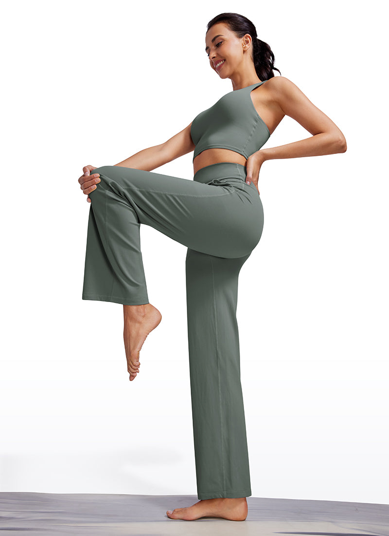 CRZ YOGA Pambabae Butterluxe Pantalon na Mataas at Malapad ang Paa na may Bulsa 31'' Kulay Abo na Sage