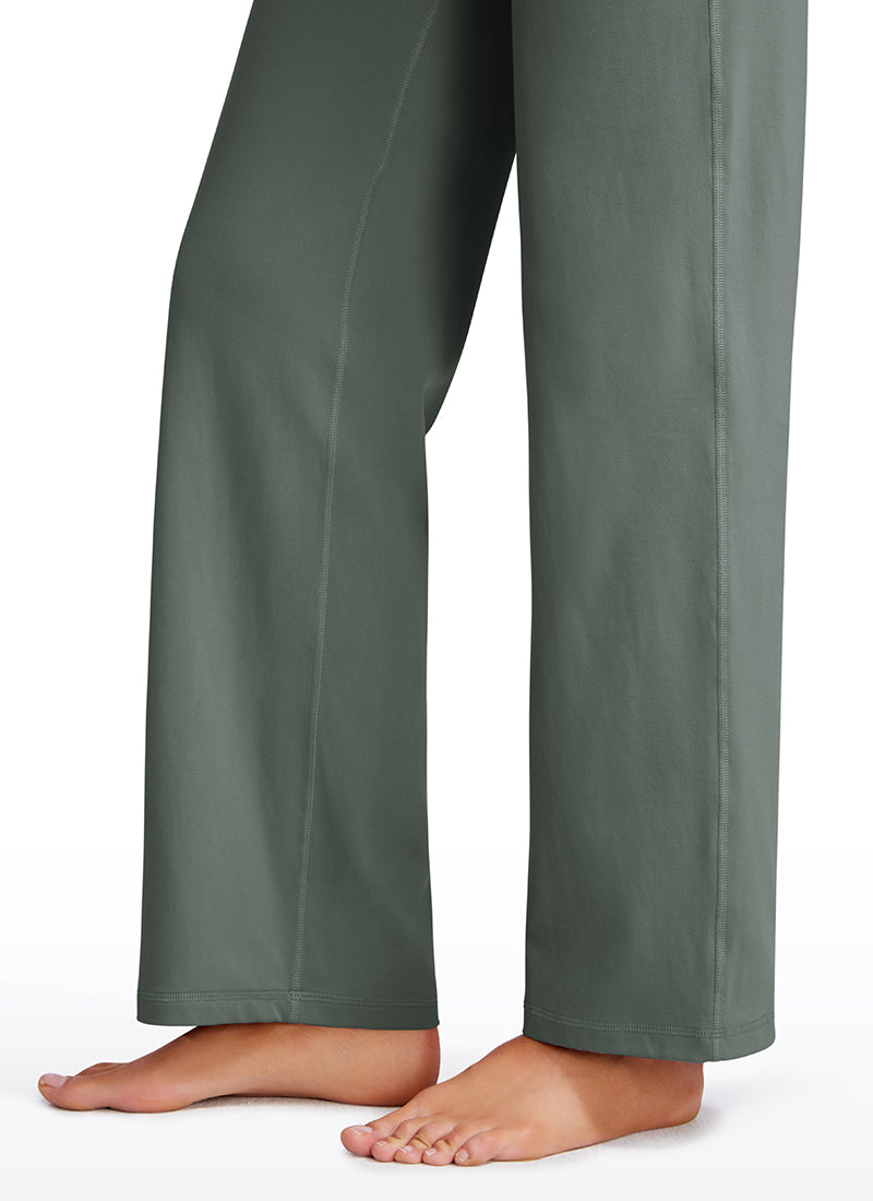 CRZ YOGA Pambabae Butterluxe Pantalon na Mataas at Malapad ang Paa na may Bulsa 31'' Kulay Abo na Sage