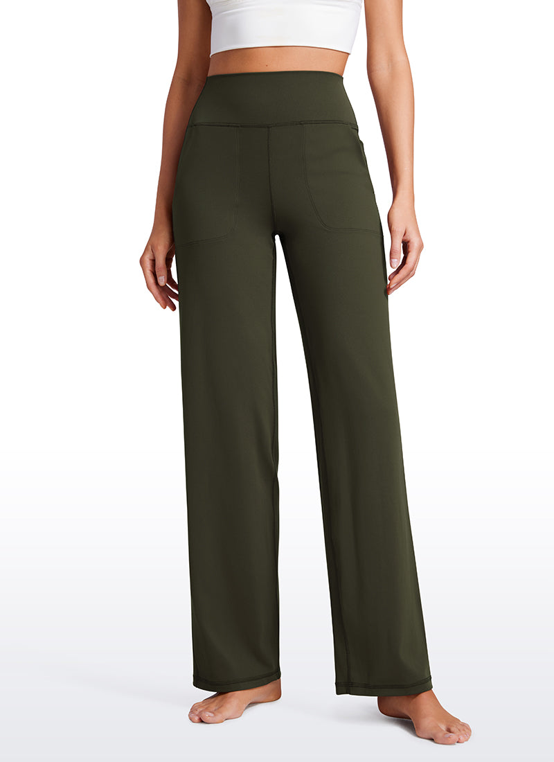 CRZ YOGA Pambabae Butterluxe High Rise Wide Leg Pants na may Bulsa 31'' Olive Green
