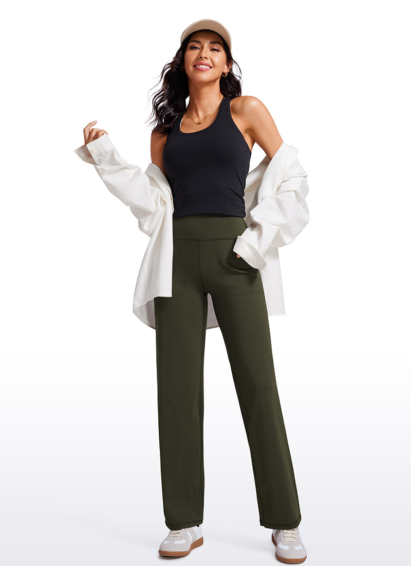 CRZ YOGA Pambabae Butterluxe High Rise Wide Leg Pants na may Bulsa 31'' Olive Green