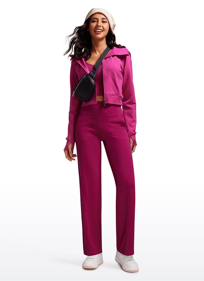 CRZ YOGA Pambabae Butterluxe Pantalon na Mataas at Malapad na Paa na may Bulsa 31'' Magenta Purple