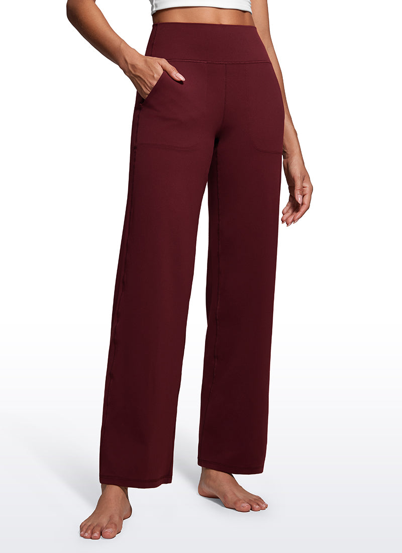 CRZ YOGA Pambabae Butterluxe Pantalon na Mataas at Malapad ang Paa na may Bulsa 31'' Pulang Merlot