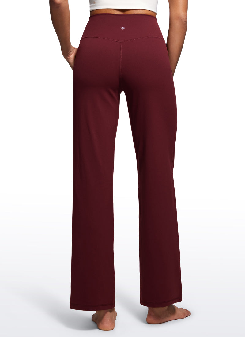 CRZ YOGA Pambabae Butterluxe Pantalon na Mataas at Malapad ang Paa na may Bulsa 31'' Pulang Merlot