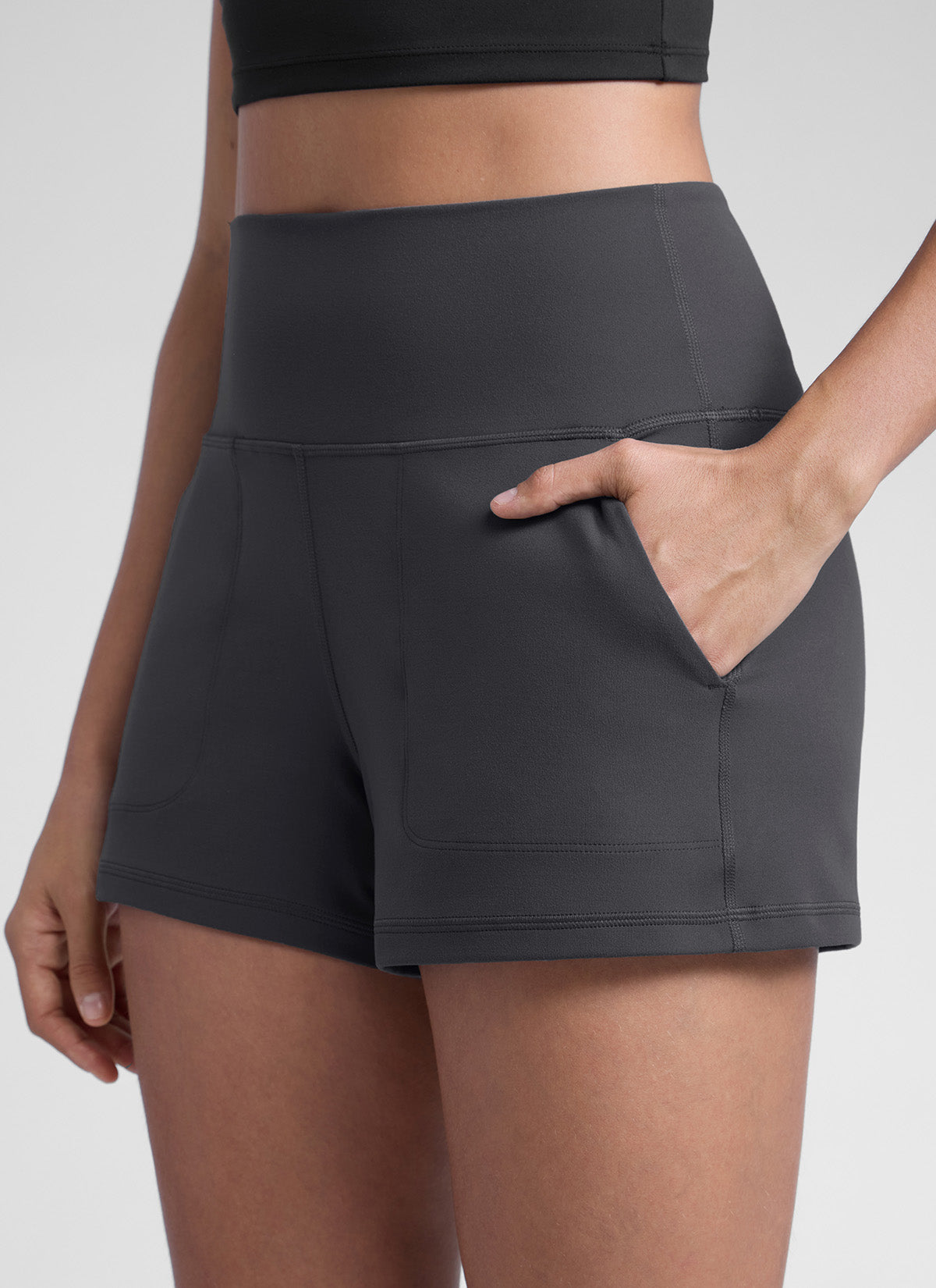 CRZ YOGA Babae Butterlift High Waisted Shorts na may Bulsa, Linerless, Mysterious Grey