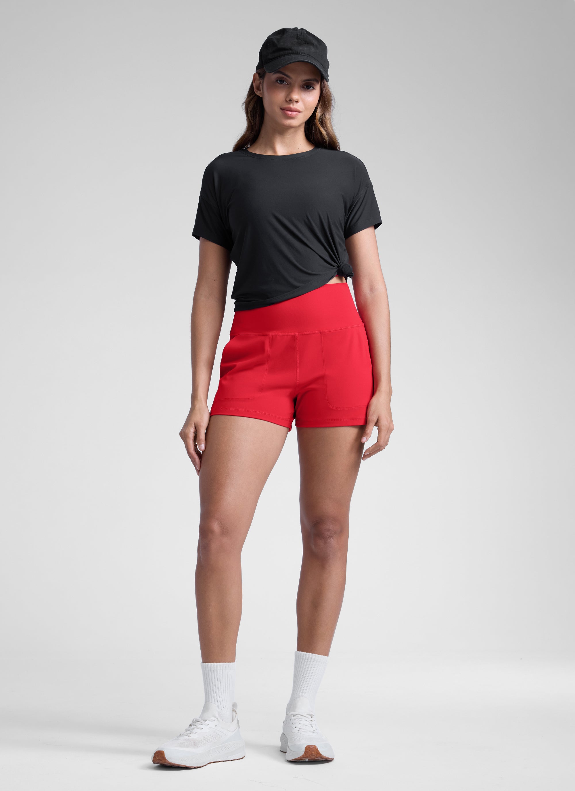 CRZ YOGA Babae Butterlift High Waisted Shorts na may Bulsa na Linerless Aurora Red