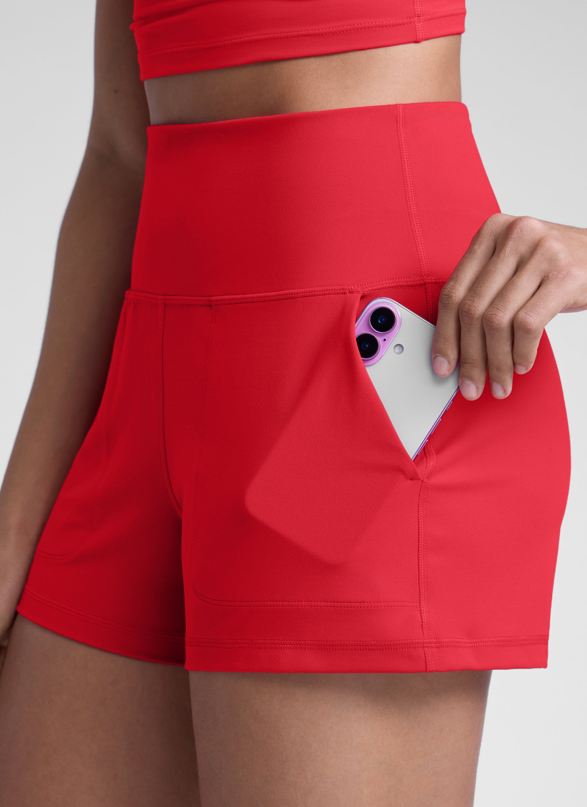 CRZ YOGA Babae Butterlift High Waisted Shorts na may Bulsa na Linerless Aurora Red