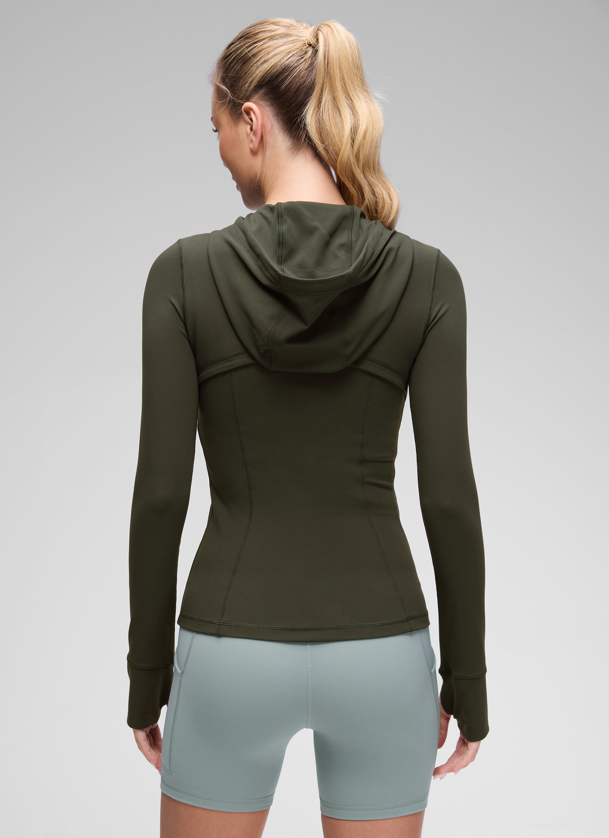 CRZ YOGA Pambabae Butterluxe Slim Fit na Panlabas na Kasuotan na May Bulsa na May Buong Zip na Hoodies na may Olive Green