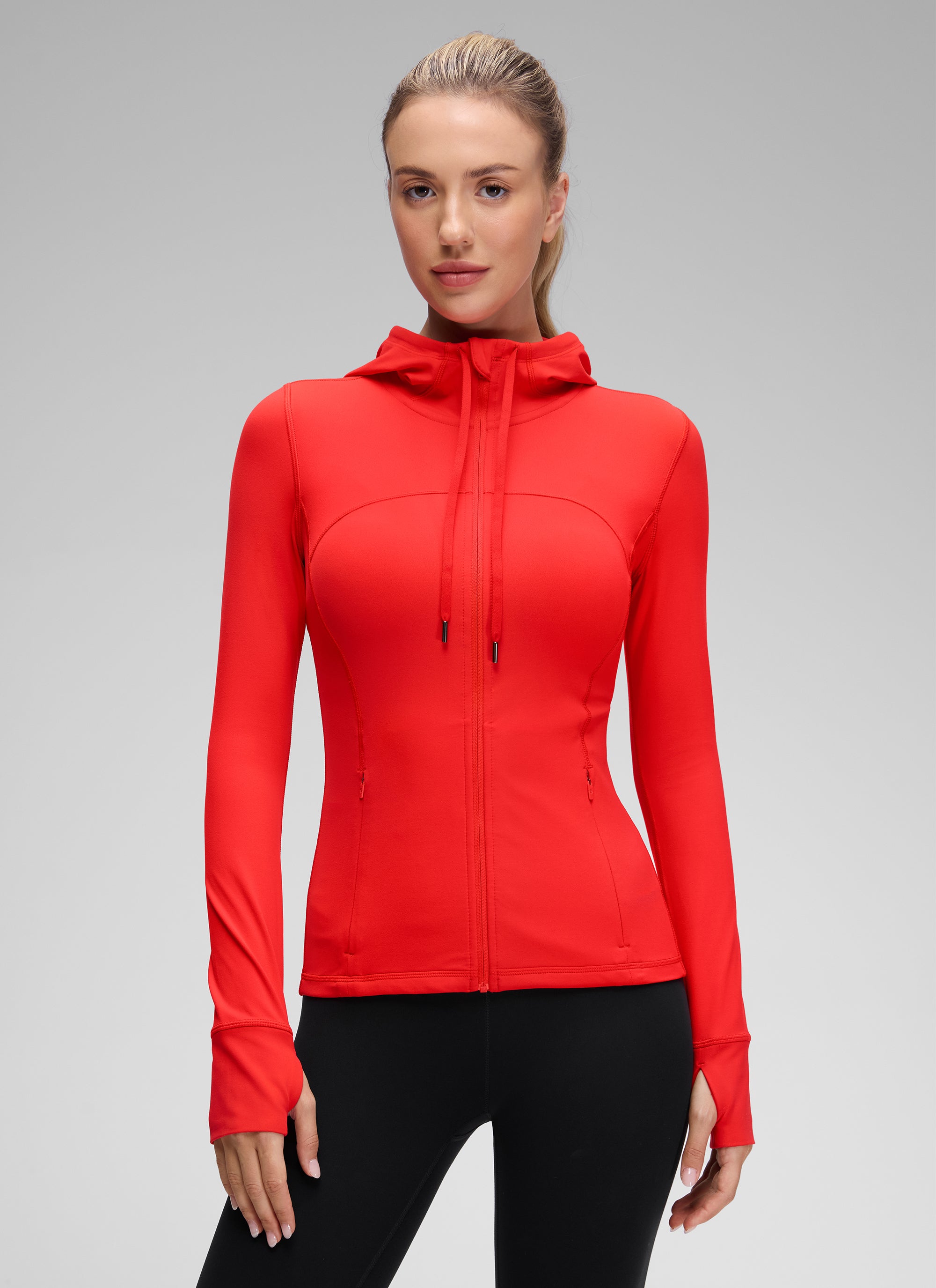 CRZ YOGA Pambabae Butterluxe Slim Fit Pocket Outerwear Full Zip Hoodies Madilim na Pula