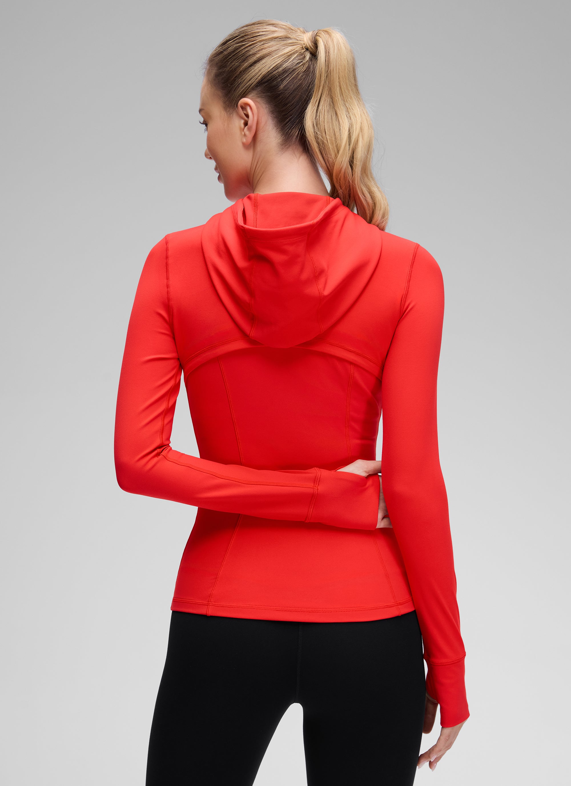 CRZ YOGA Pambabae Butterluxe Slim Fit Pocket Outerwear Full Zip Hoodies Madilim na Pula