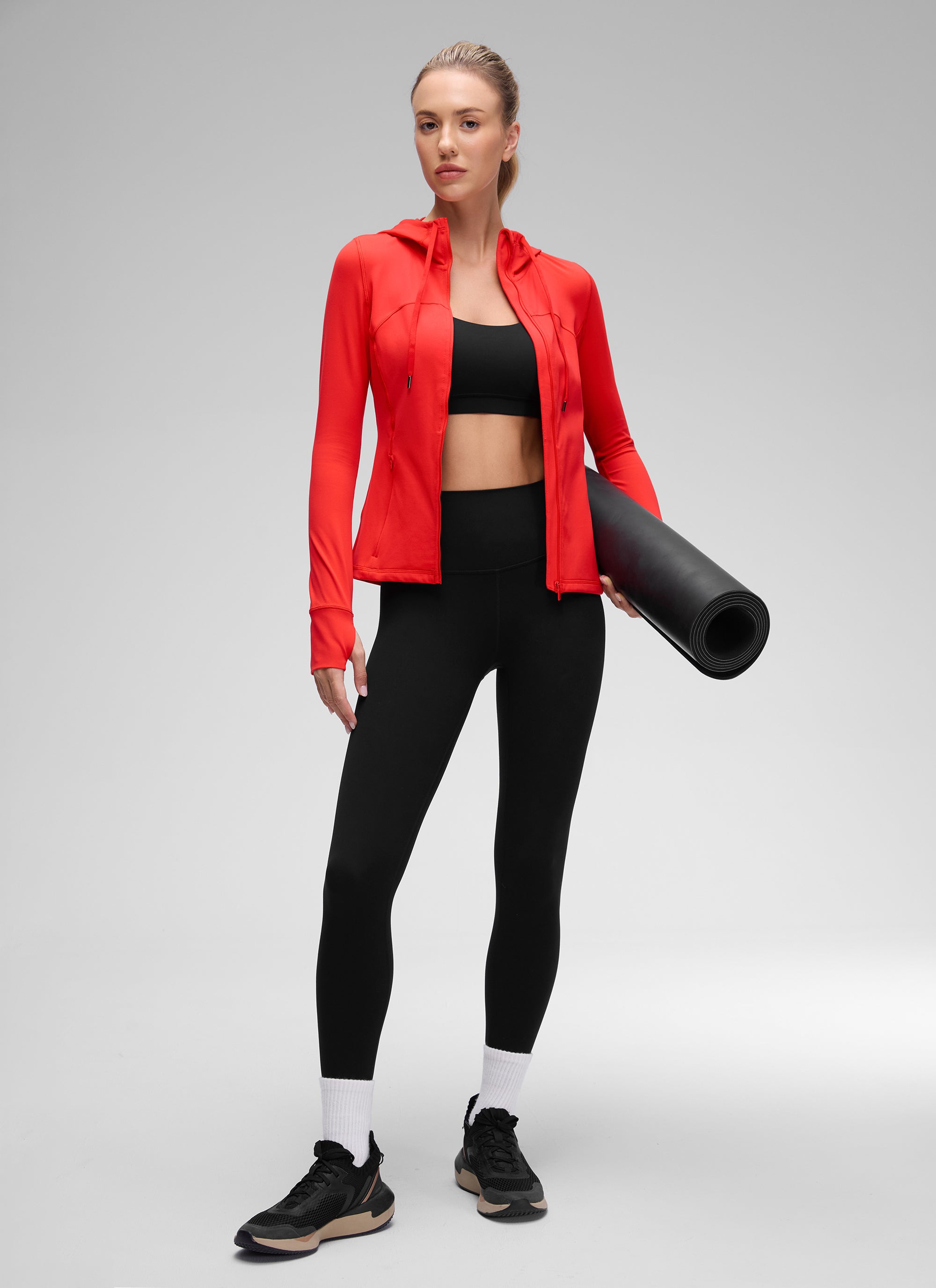 CRZ YOGA Pambabae Butterluxe Slim Fit Pocket Outerwear Full Zip Hoodies Madilim na Pula