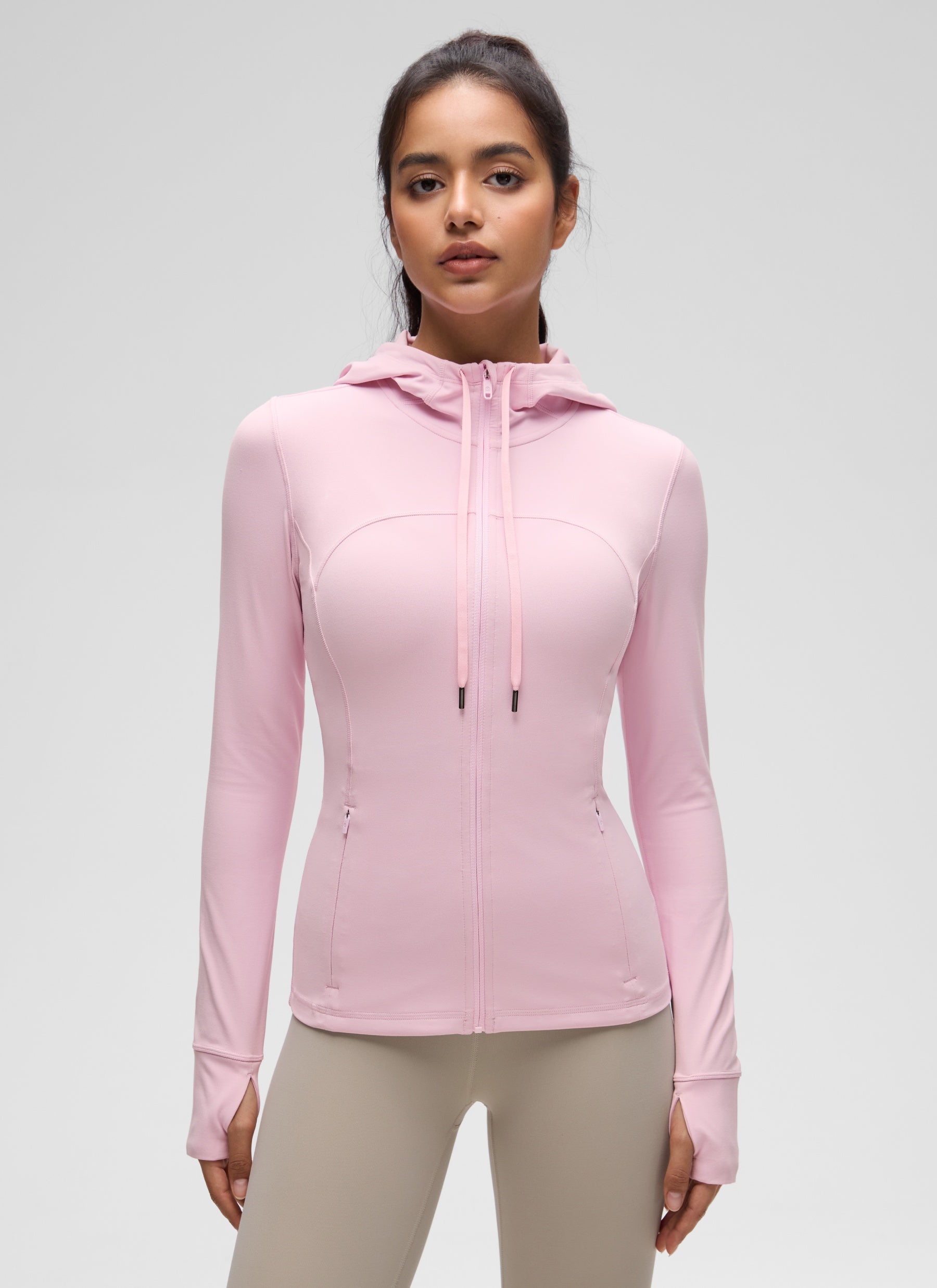 CRZ YOGA Pambabae Butterluxe Slim Fit Pocket Outerwear Full Zip Hoodies Pink Peony