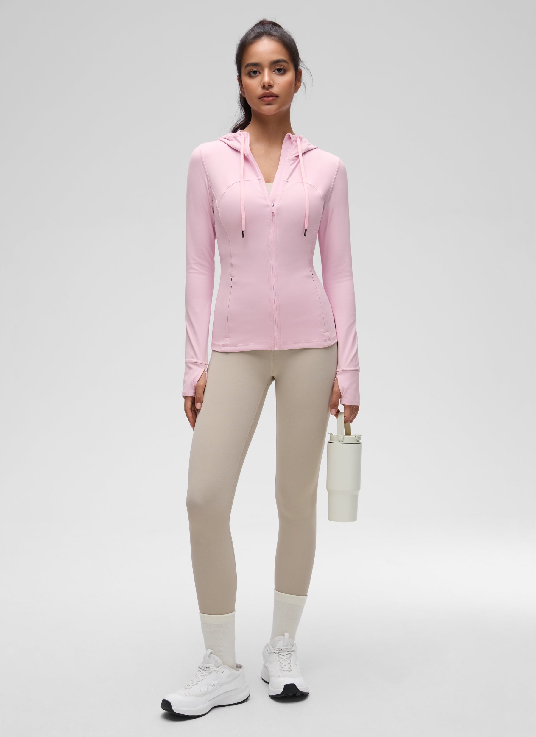 CRZ YOGA Pambabae Butterluxe Slim Fit Pocket Outerwear Full Zip Hoodies Pink Peony