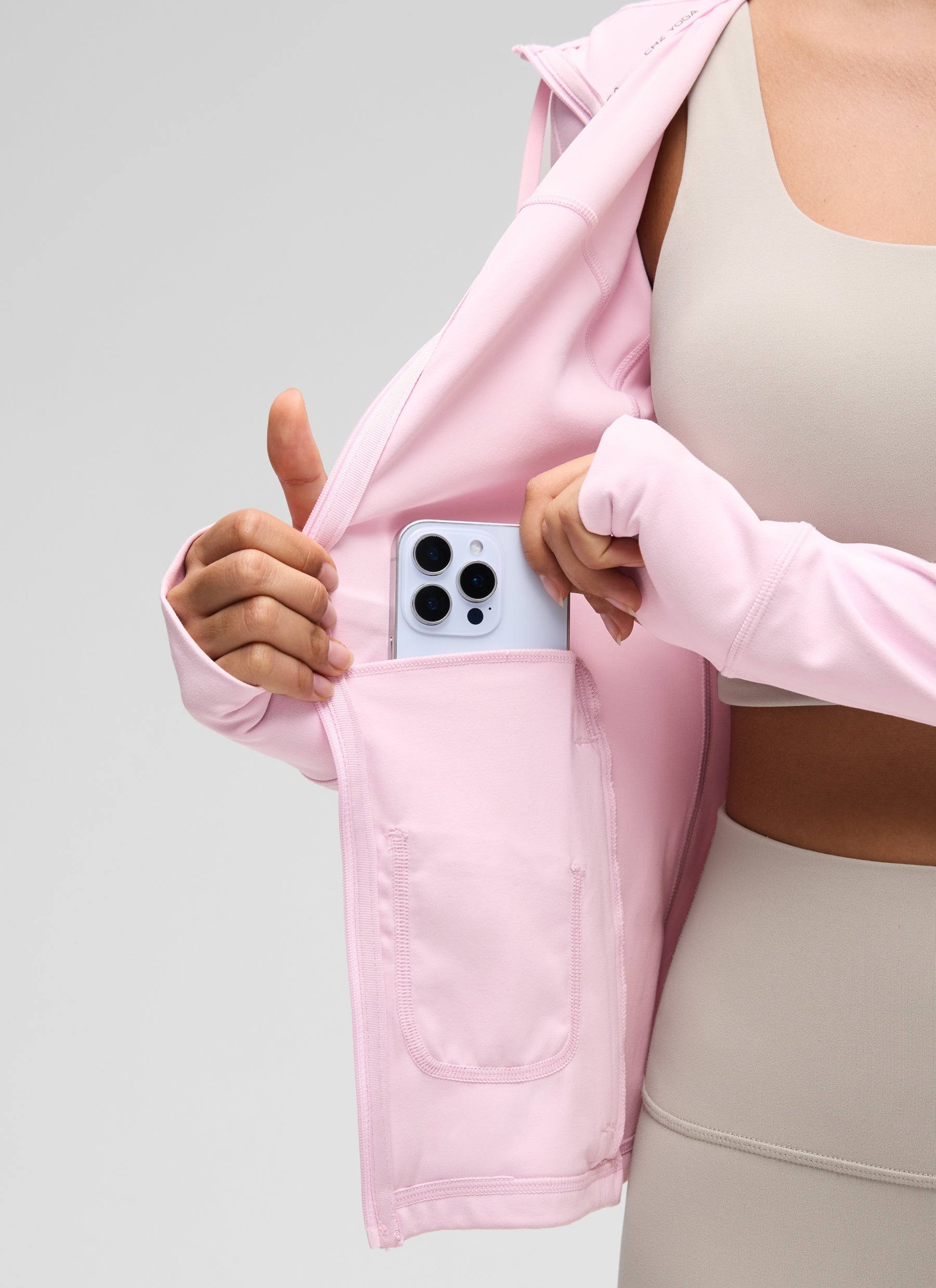 CRZ YOGA Pambabae Butterluxe Slim Fit Pocket Outerwear Full Zip Hoodies Pink Peony