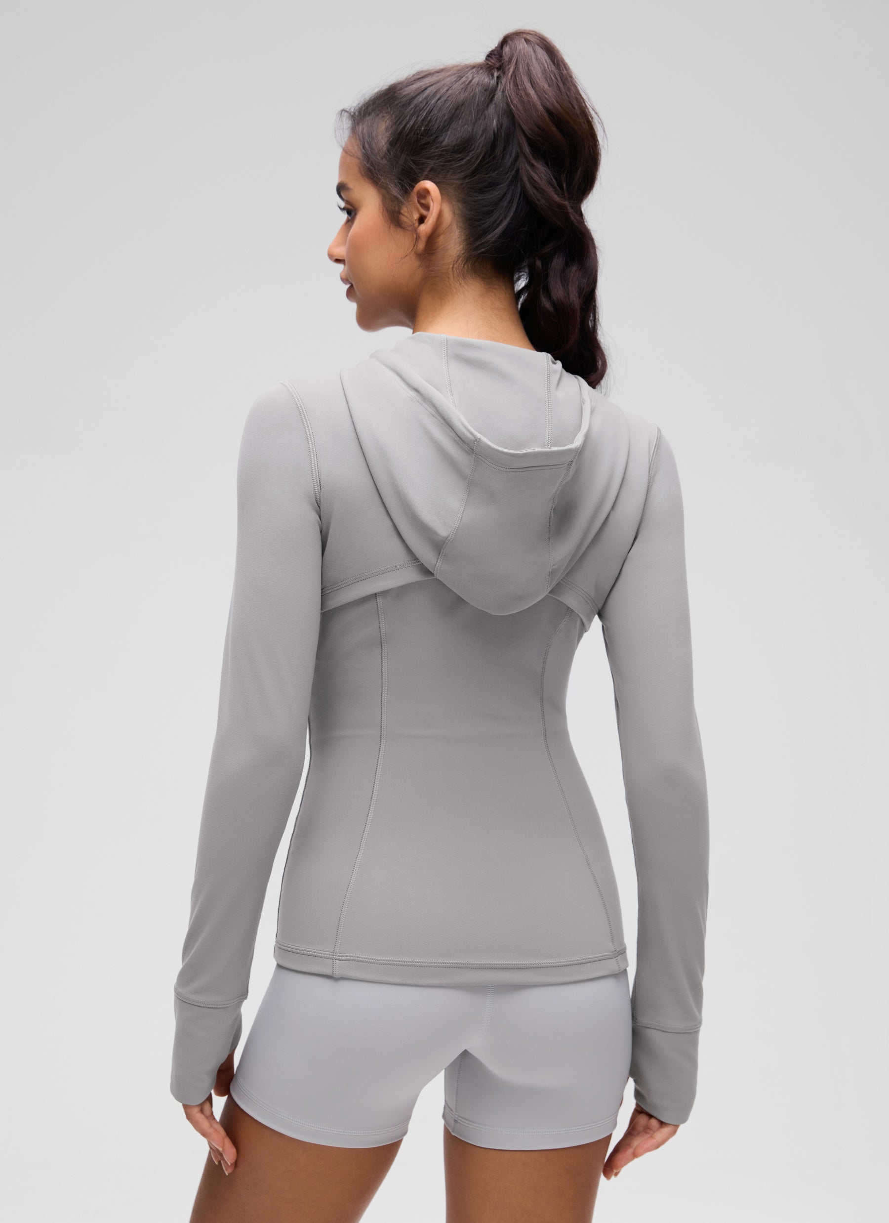 CRZ YOGA Pambabae Butterluxe Slim Fit na Panlabas na Kasuotan na May Bulsa at Buong Zip na Hoodies na Gull Gray