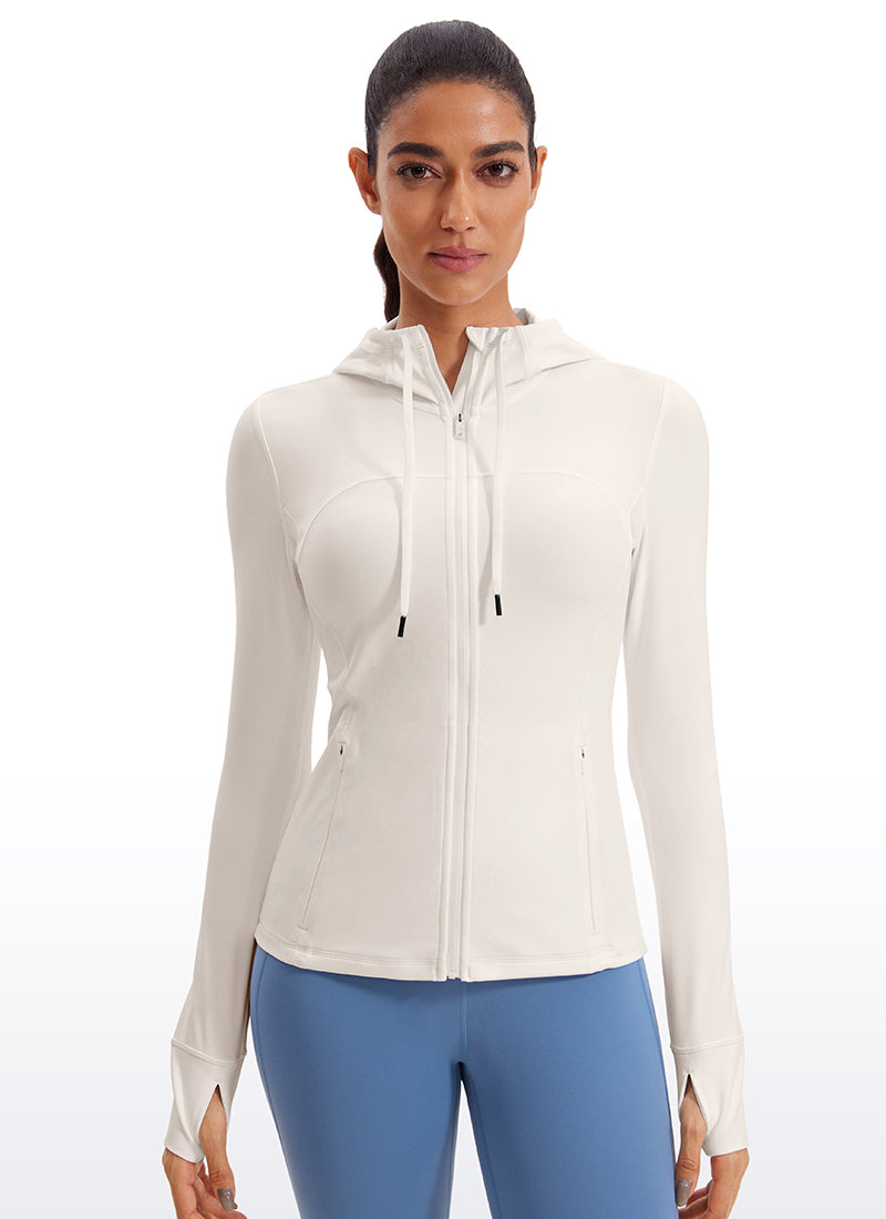 CRZ YOGA Pambabae Butterluxe Slim Fit Pocket Outerwear Full Zip Hoodies Puting Aprikot