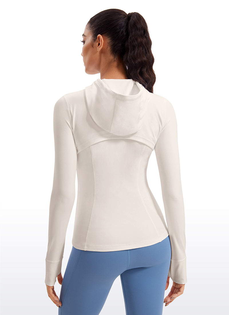 CRZ YOGA Pambabae Butterluxe Slim Fit Pocket Outerwear Full Zip Hoodies Puting Aprikot