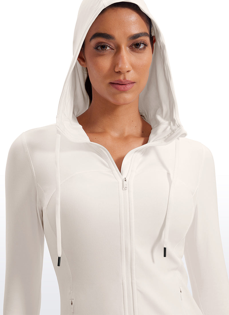 CRZ YOGA Pambabae Butterluxe Slim Fit Pocket Outerwear Full Zip Hoodies Puting Aprikot