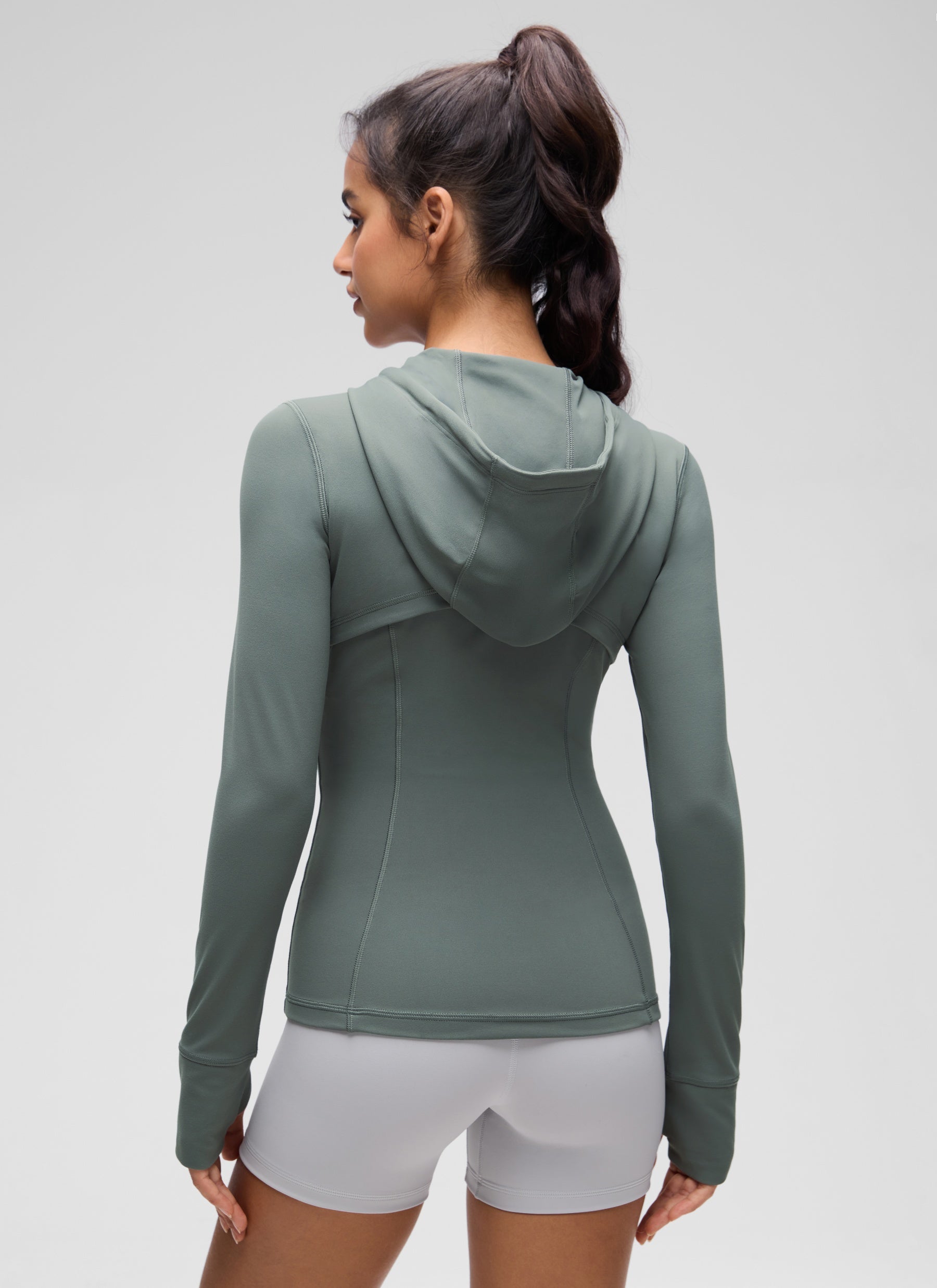 CRZ YOGA Pambabae Butterluxe Slim Fit Pocket Outerwear Full Zip Hoodies Grey Sage