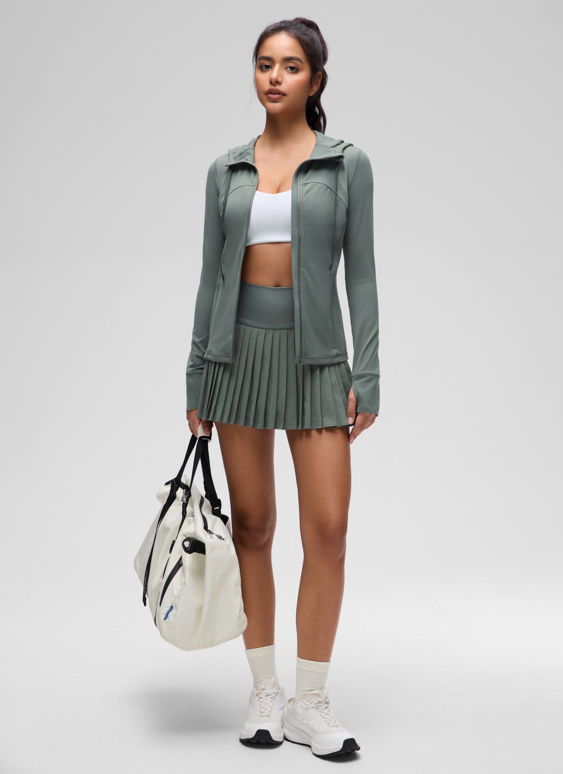 CRZ YOGA Pambabae Butterluxe Slim Fit Pocket Outerwear Full Zip Hoodies Grey Sage