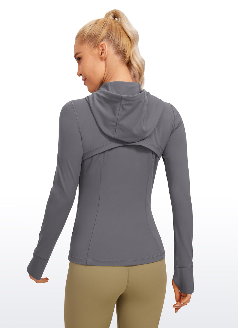 CRZ YOGA Pambabae Butterluxe Slim Fit Pocket Outerwear Full Zip Hoodies Dark Carbon
