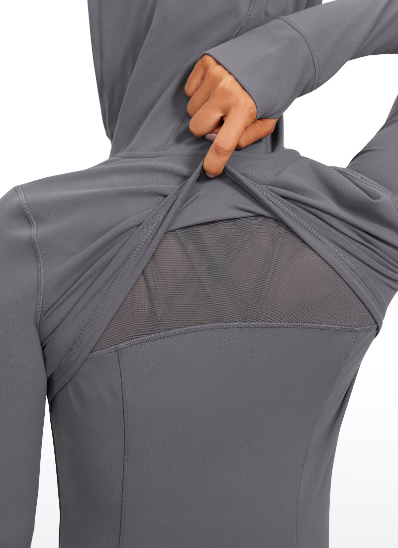 CRZ YOGA Pambabae Butterluxe Slim Fit Pocket Outerwear Full Zip Hoodies Dark Carbon